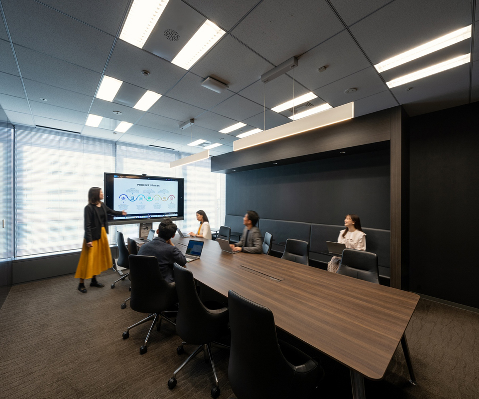 会議室。24時間ご利用可能な会議室を複数ご用意しております。